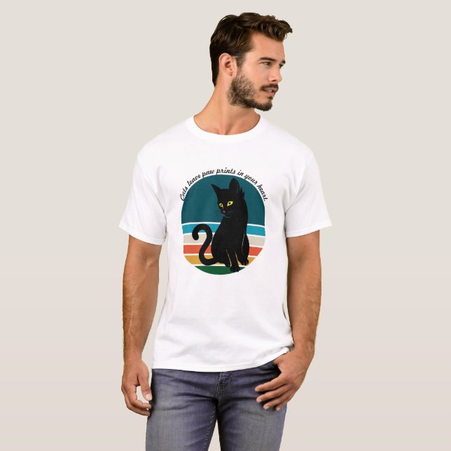 Retro Cats Lämnar Tass avtryck i hjärtat T Shirt (Hel framsida)
