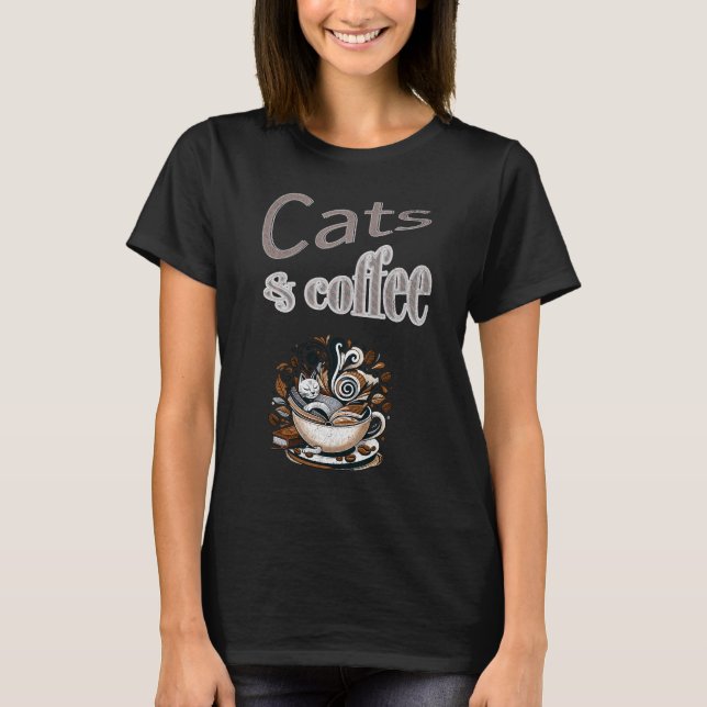Retro Cats och Coffee T Shirt (Framsida)