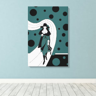Retro Catwalk-modell, Vintage Art Deco-mote Canvastryck