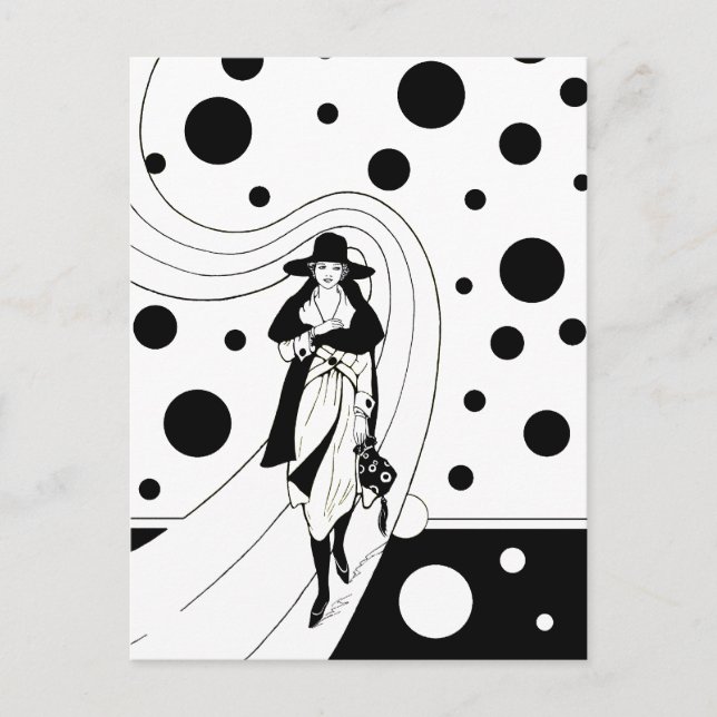 Retro Catwalkmodell, Vintage Art Deco-mote Vykort (Framsida)
