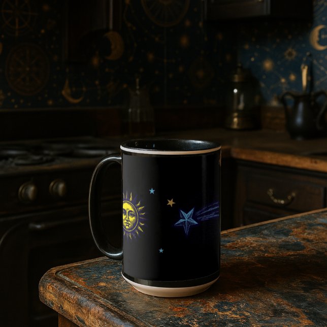 Retro Celestial Art Sun Moon Stars Planet Comet Mugg (Skapare uppladdad)
