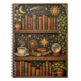 Retro celestial bookshelf book coffee lover anteckningsbok
