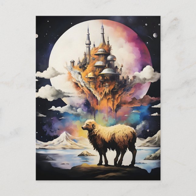 Retro Celestial Måne får Äventyr Helg Vykort (Framsida)