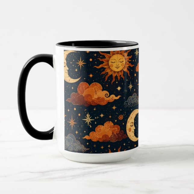 Retro Celestial Sol Måne Morgon Kaffe Mugg Present (Vänster)