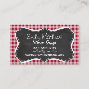 Retro Chalkboard; Carmine Red Gingham; Kontrollera Visitkort