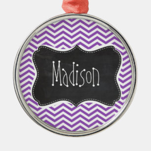 Retro Chalkboard, Deep Lilac Chevron Julgransprydnad Metall