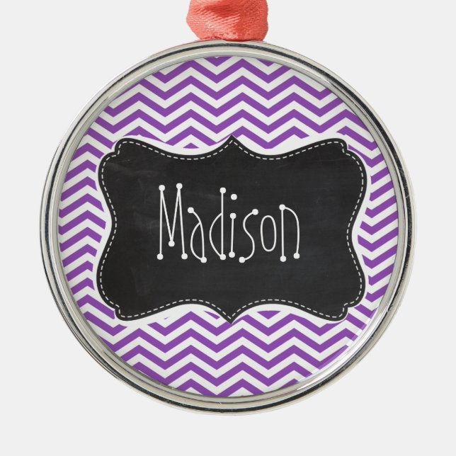 Retro Chalkboard, Deep Lilac Chevron Julgransprydnad Metall (Framsidan)