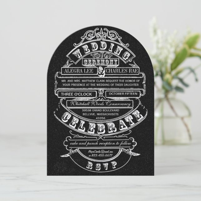 Retro Chalkboard Vintage Modern Bröllop Inbjudningar (Stående Fram)