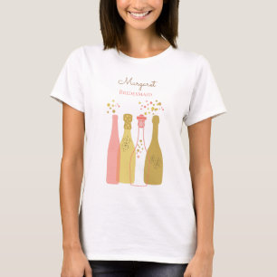 Retro Champagne Cute Personlig Bridesmaid T Shirt