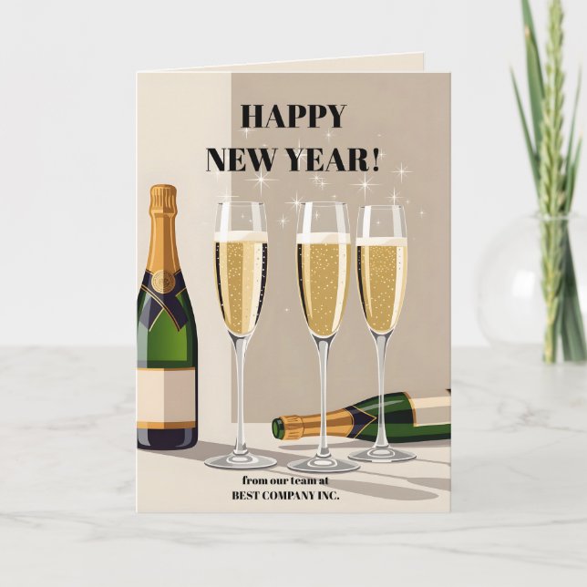 Retro Champagne Toast, nyår Hälsning Kort (Framsida)