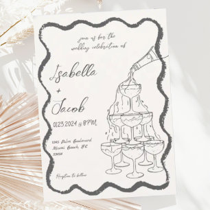 Retro Champagne Torn Vågigt Hand plockade Bröllop Inbjudningar