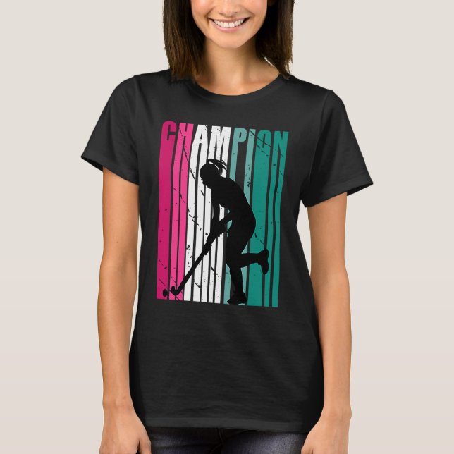 Retro Champion of Hockey Silhouette Colorful Teal T Shirt (Framsida)
