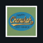 Retro Chanukkah 139 BCE Funny Blue N Grönt Design Pappersservett<br><div class="desc">Retro "Lycklig Chanukah EST 139 BCE", lustig blå och grönt design, pappra, moderna blöjor. Lycklig Chanukah/Hanukkah! Anpassa genom att ta bort texten "Lycklig" och "EST 139 BC" och lägga till egna. Använda ditt favoritteckensnitt stil, färg och storlekt. Alla inslag kan redigeras: ta bort, flytta, ändra storlek, rotera osv. Blå ovalform...</div>