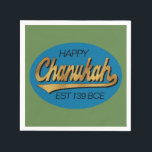 Retro Chanukkah 139 BCE Funny Blue N Grönt Design Pappersservett<br><div class="desc">Retro "Lycklig Chanukah EST 139 BCE", lustig blå och grönt design, pappra, moderna blöjor. Lycklig Chanukah/Hanukkah! Anpassa genom att ta bort texten "Lycklig" och "EST 139 BC" och lägga till egna. Använda ditt favoritteckensnitt stil, färg och storlekt. Alla inslag kan redigeras: ta bort, flytta, ändra storlek, rotera osv. Blå ovalform...</div>