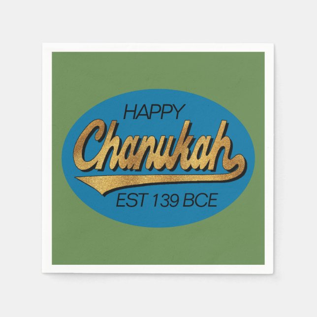 Retro Chanukkah 139 BCE Funny Blue N Grönt Design Pappersservett (Framsidan)