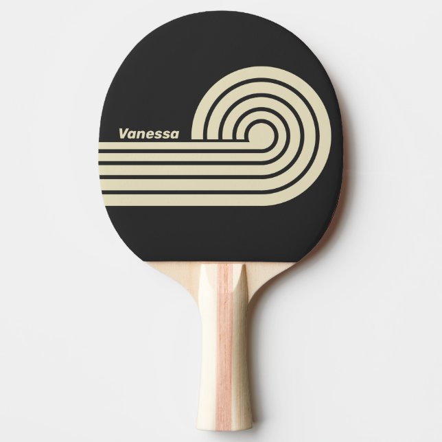 Retro Charcoal Dual Curl Ränder med Namn Pingisracket (Framsidan)