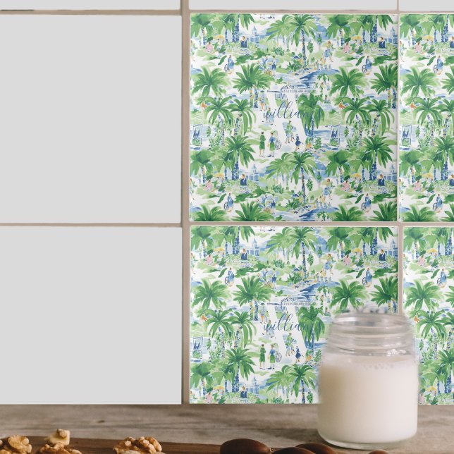 Retro Charleston sommar mönster | Monogram Kakelplatta (Skapare uppladdad)
