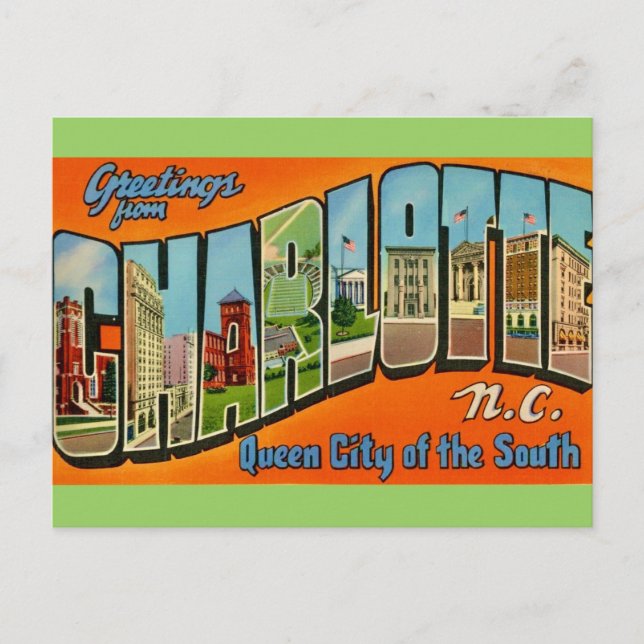 Retro Charlotte NC-vykort Vykort (Framsida)