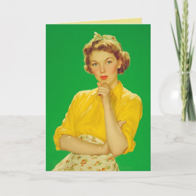 Retro Charm Lysande Självsäker Kvinna Kort (Framsida)