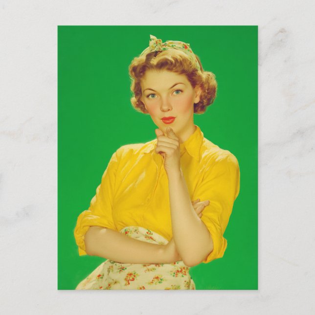 Retro charm självsäker kvinna vykort (Framsida)