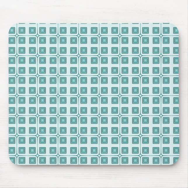 Retro Charm Squares Mousepad, Teal Musmatta (Framsidan)
