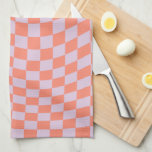 Retro Check Mönster Lilac och Orange Checkerboard Kökshandduk<br><div class="desc">Retro Checkered mönster - lilac and orange twisted check/vågigt and warped checkerboard.</div>