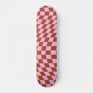Retro Check Mönster Rosa och Brown Checkerboard Mini Skateboard Bräda 18,5 Cm