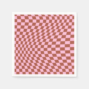 Retro Check Mönster Rosa och Brown Checkerboard Pappersservett