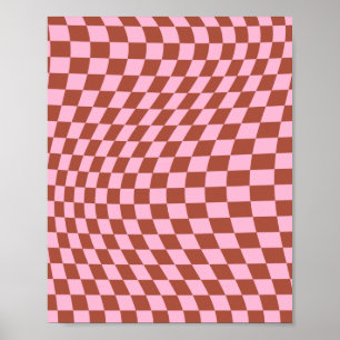 Retro Check Mönster Rosa och Brown Checkerboard Poster