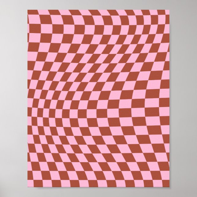 Retro Check Mönster Rosa och Brown Checkerboard Poster (Framsidan)