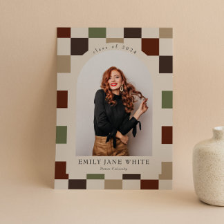 Retro Checkated Arch Timless Photo Studenten Inbjudningar