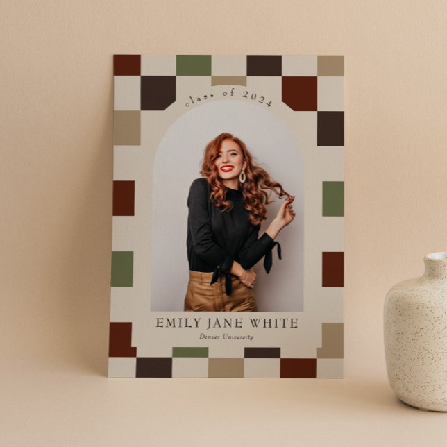 Retro Checkated Arch Timless Photo Studenten Inbjudningar (Skapare uppladdad)