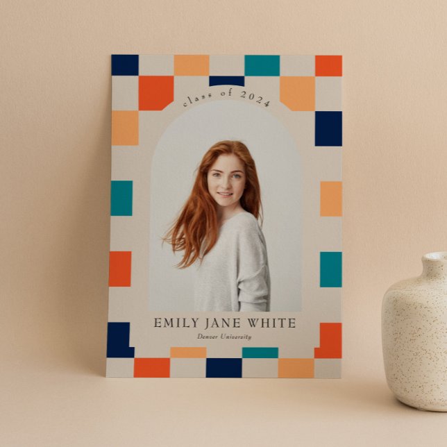 Retro Checkated Arch Timless Photo Studenten Inbjudningar (Skapare uppladdad)