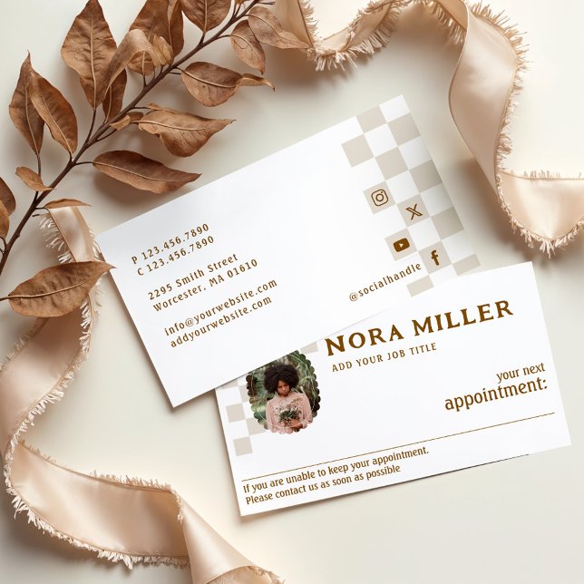Retro Checkated Mönster Photo Business Tidsbeställning Kort (Retro Checkered Pattern Photo Business Appointment Card)
