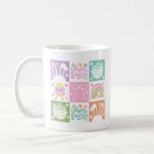 Retro Checkated Pastel Påsk Coquette Kaffemugg