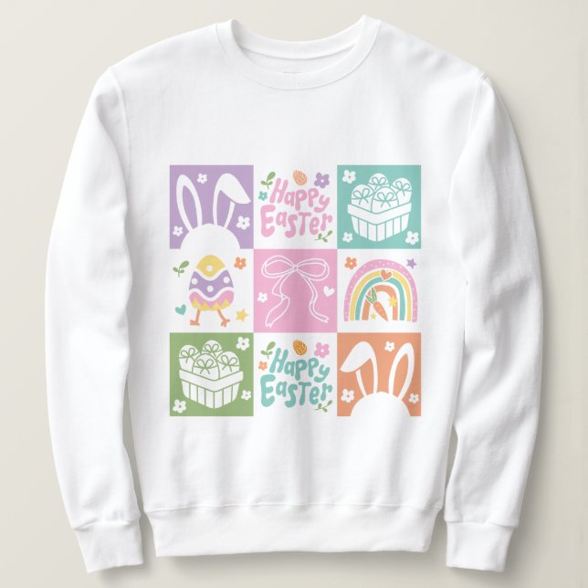 Retro Checkated Pastel Påsk Coquette T Shirt (Design framsida)