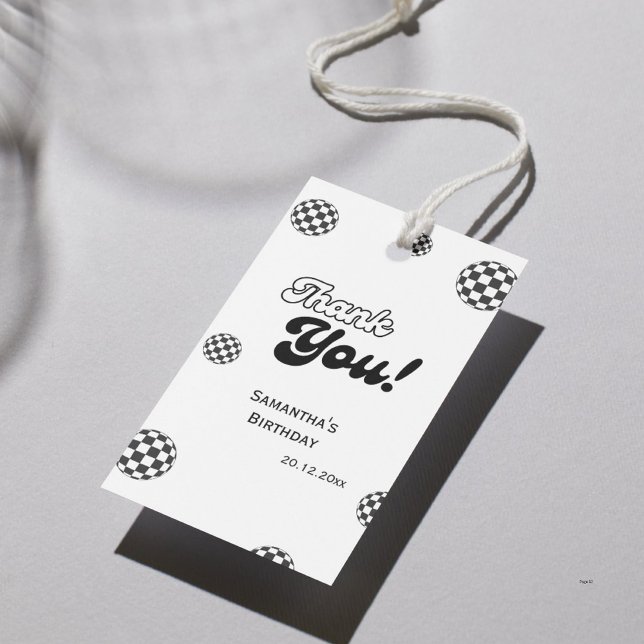 Retro Checkated "Tack" Black & White Groovy Presentetikett (Skapare uppladdad)