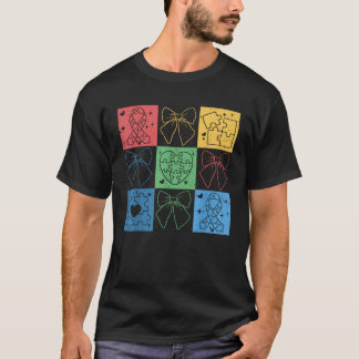 Retro Checkded Autism Awareness Month Coquette Bo T Shirt