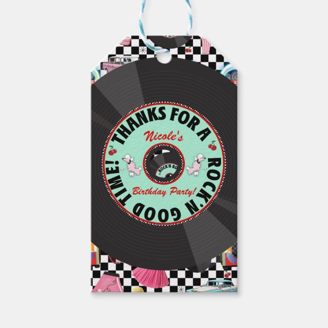 Retro Checker 50-tals Fifties Tema Festgåva Presentetikett (Framsidan)