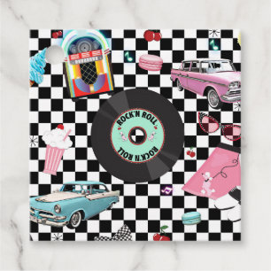 Retro Checker 50-tals tema födelsedagsfest Gåvor Etiketter