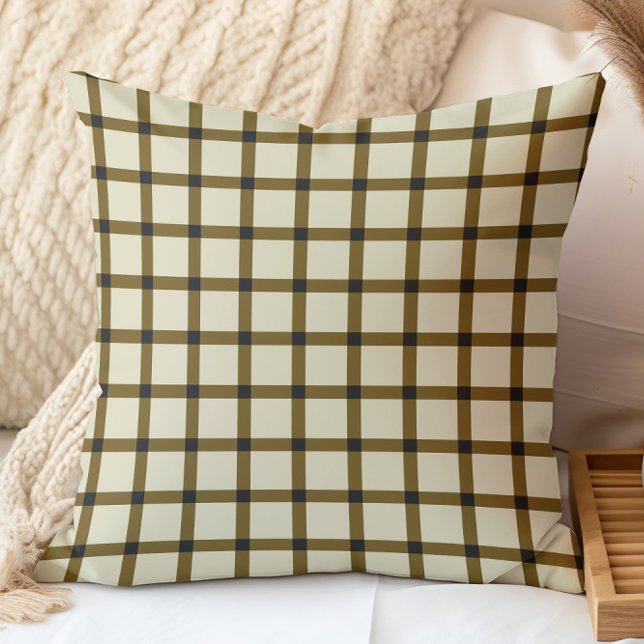 Retro Checker Grid Brown och Cream Kudde (Skapare uppladdad)