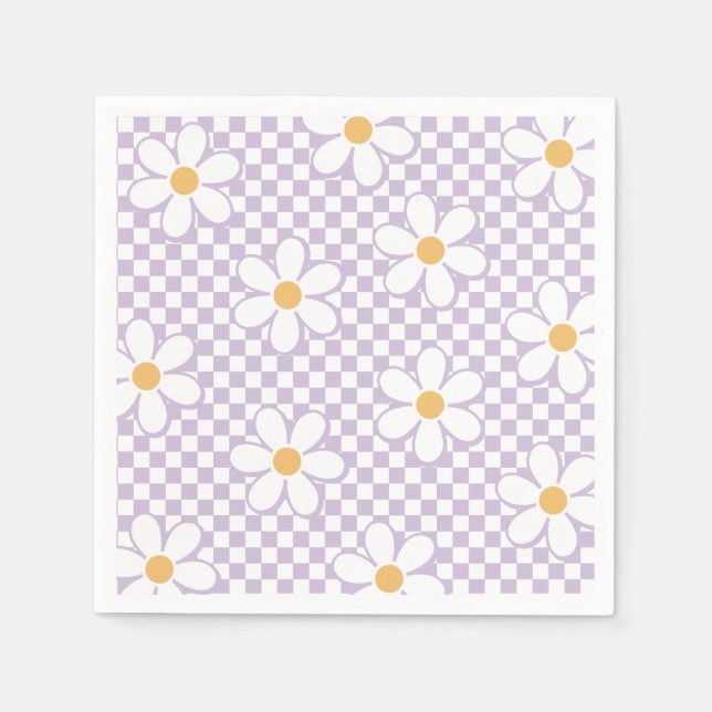 Retro Checker Lilac-Daisy födelsedag Pappersservett (Framsidan)