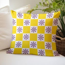Retro Checker Rutig Blommönster Kudde