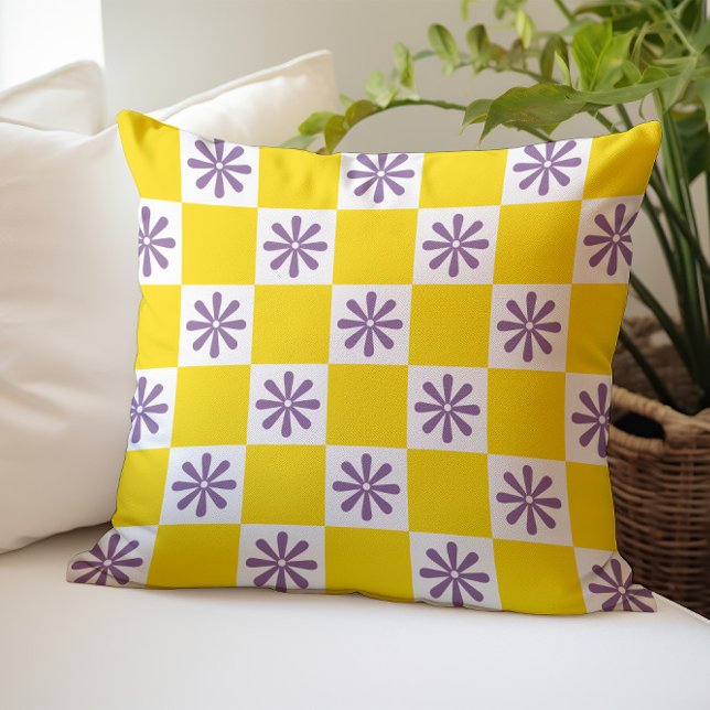 Retro Checker Rutig Blommönster Kudde (Skapare uppladdad)
