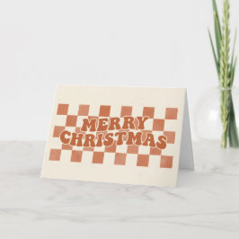 Retro Checkerboard Boho Merry Christmas Helgkort