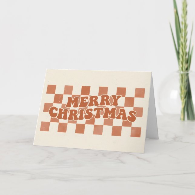 Retro Checkerboard Boho Merry Christmas Helgkort (Framsida)