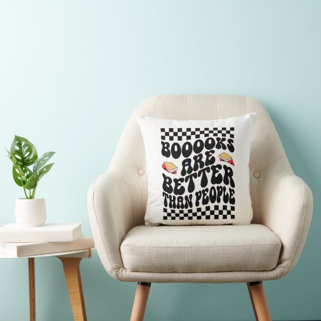 Retro Checkerboard "Books Are Better" Graphic Kudde (Stol)