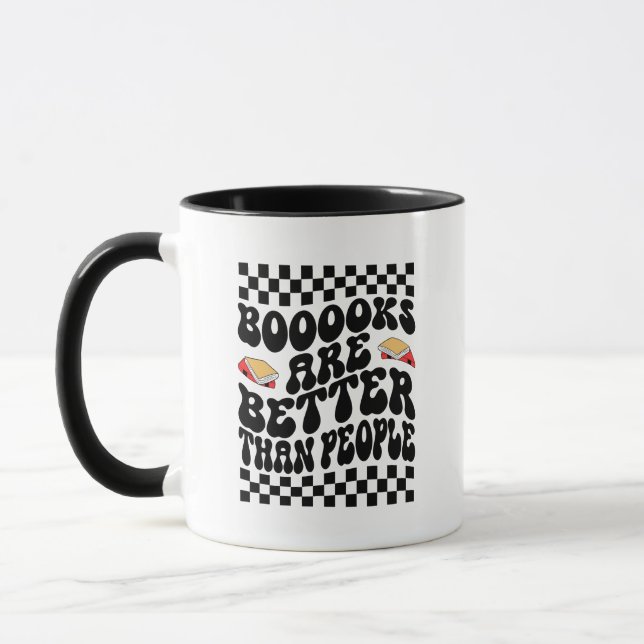 Retro Checkerboard "Books Are Better" Graphic Mugg (Vänster)