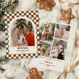 Retro Checkerboard Family Photo Arch Christmas Julkort
