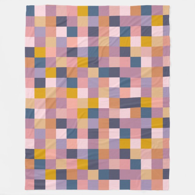 Retro Checkerboard Geometric Earthy Lila Warm Fleecefilt (Framsidan)